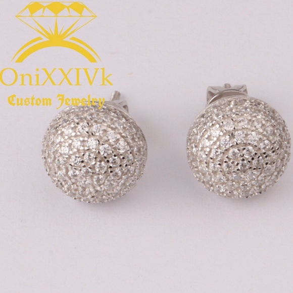 Iced Out Custom 925 Silver Studded Earrings - Picture 1 of 2